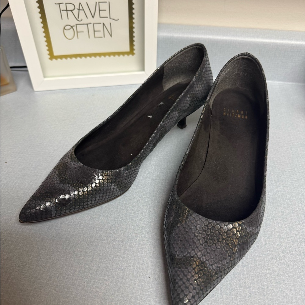 Stuart Weitzman Python Print Kitten Heels – Size 8 - image 3